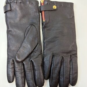Eddie Bauer Leather gloves, dark Brown, size L, 2in zip and snap closure, soft